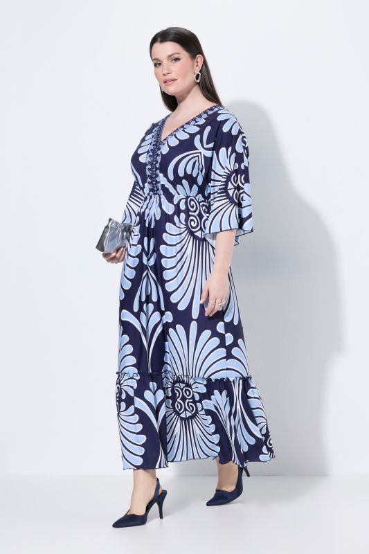 Robe maxi toucher coton, manches Dolman et décolleté en V