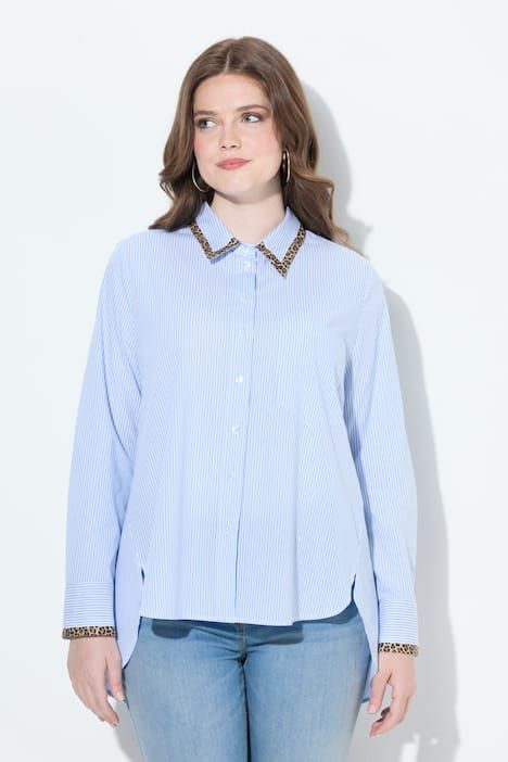 Chemisier rayé coupe évasée, col de chemise et manches longues