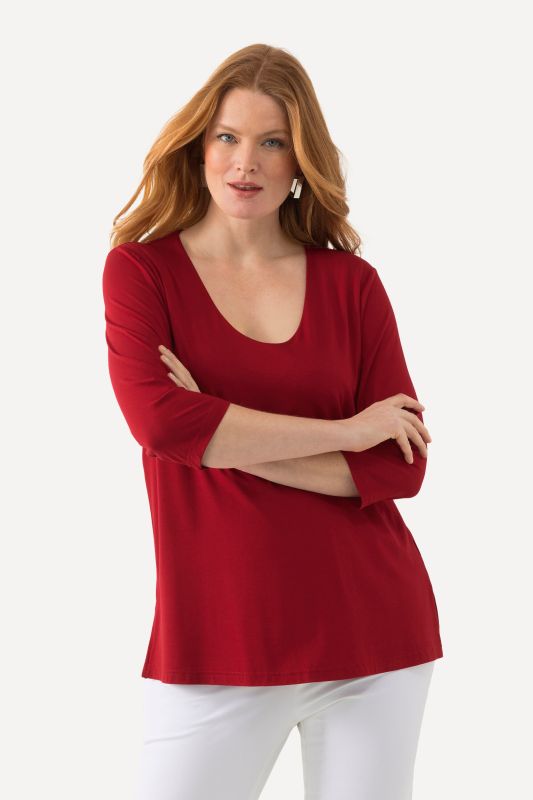 T-shirt avec col en V et manches 3/4 - doublé sur le devant