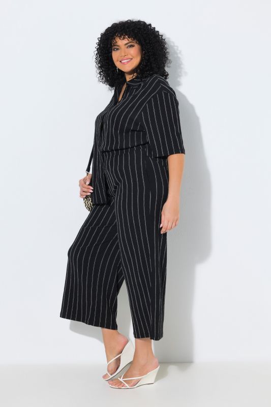 Pantalon à enfiler, taille élastique et jambe large, matière texturée