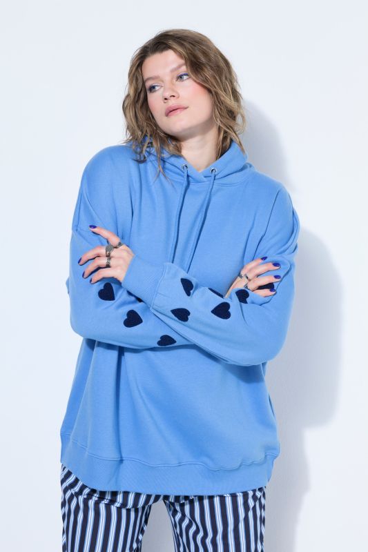 Sweat-shirt à capuche ultra-oversize, molleton, petits cœurs sur les bras