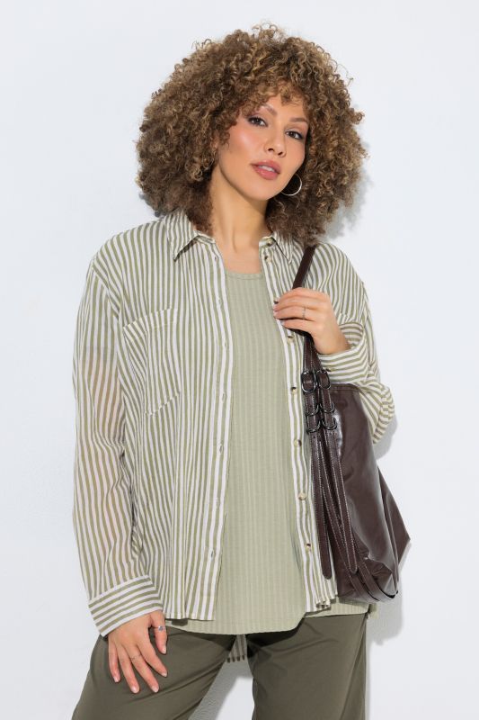 Chemisier rayé en crêpe, manches longues et col chemise