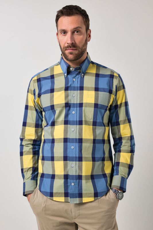 Chemise à carreaux JP 1880, manches longues et col à pointes boutonnée, coupe Modern Fit - jusqu'au 8 XL