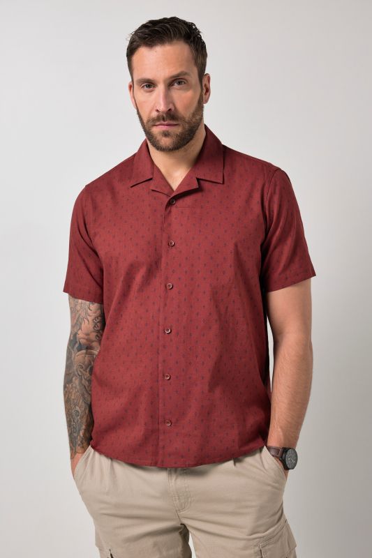 Chemise JP 1880 en lin mélangé, imprimé all-over, manches courtes et col cubain, coupe Cuba Fit - jusqu'au 8 XL