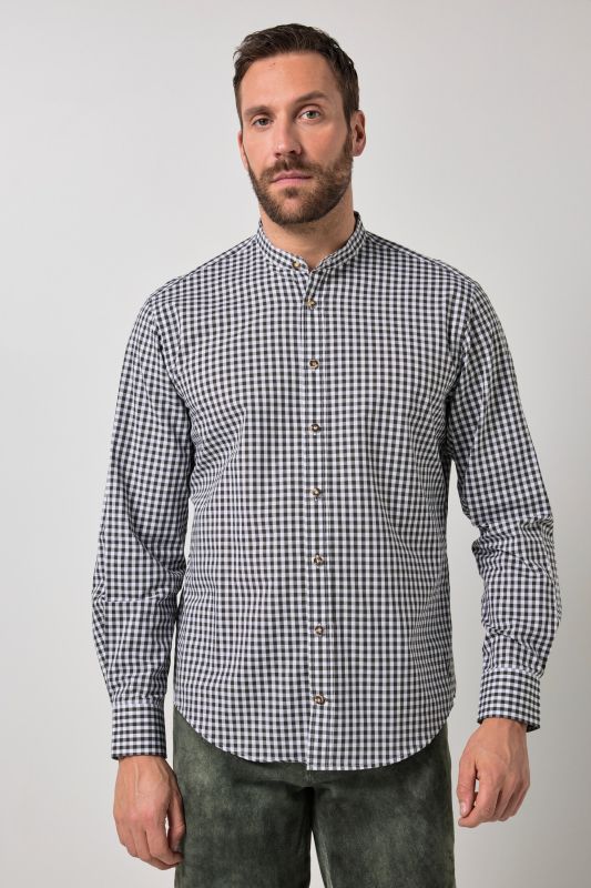 Chemise à carreaux traditionnelle JP 1880, manches longues et col officier, coupe Modern Fit - jusqu'au 8 XL