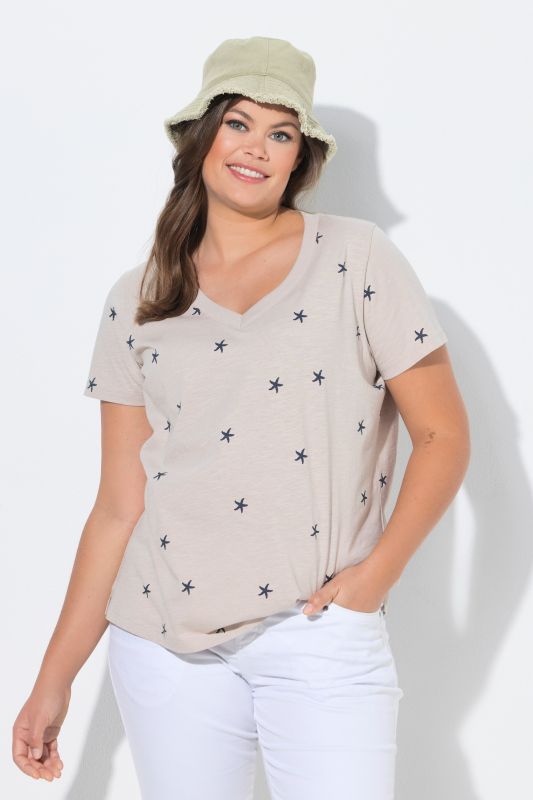 T-shirt, col en V, manches 1/2, impression intégrale