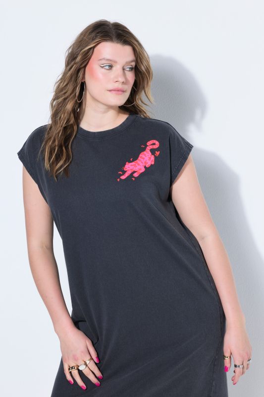 Robe midi jersey, coupe droite oversize, délavage acide