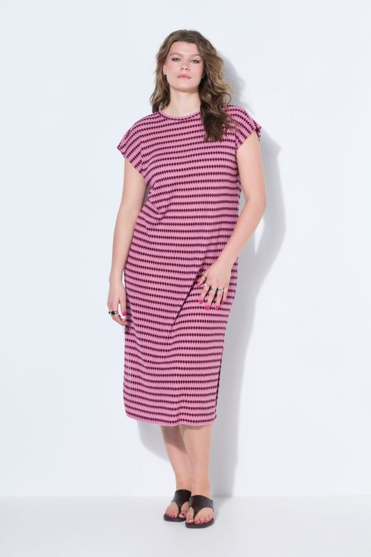 Robe midi oversize, en jersey, rayures texturées, sans manches