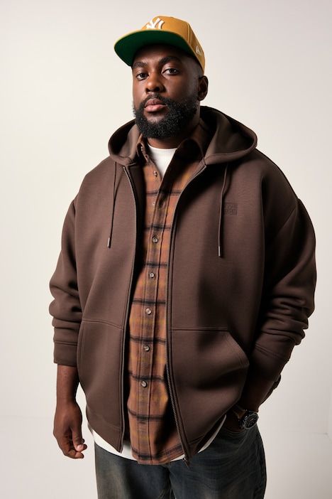 Veste à capuche, tissu scuba, poche kangourou - jusqu'au 8 XL