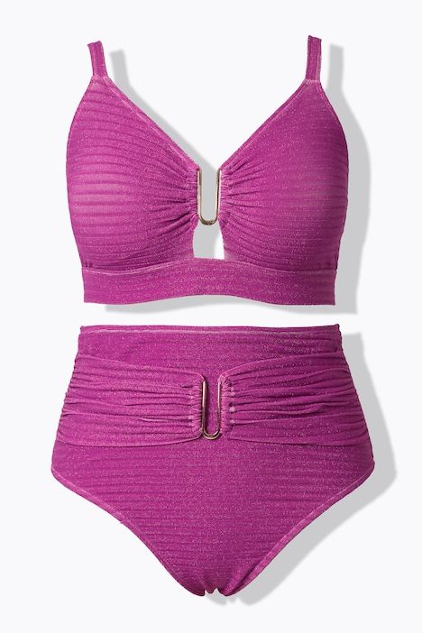 Bikini à bonnets souples, matière scintillante, bretelles réglables et barrettes fantaisie