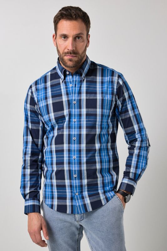 Chemise à carreau FLEXNAMIC®, manches longues et col à pointes boutonnées, coupe Modern Fit - jusqu'au 8 XL