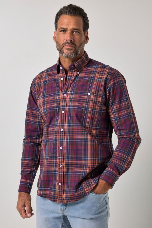 Chemise à carreaux, manches longues et col à pointes boutonnées, coupe Modern Fit - jusqu'au 8 XL