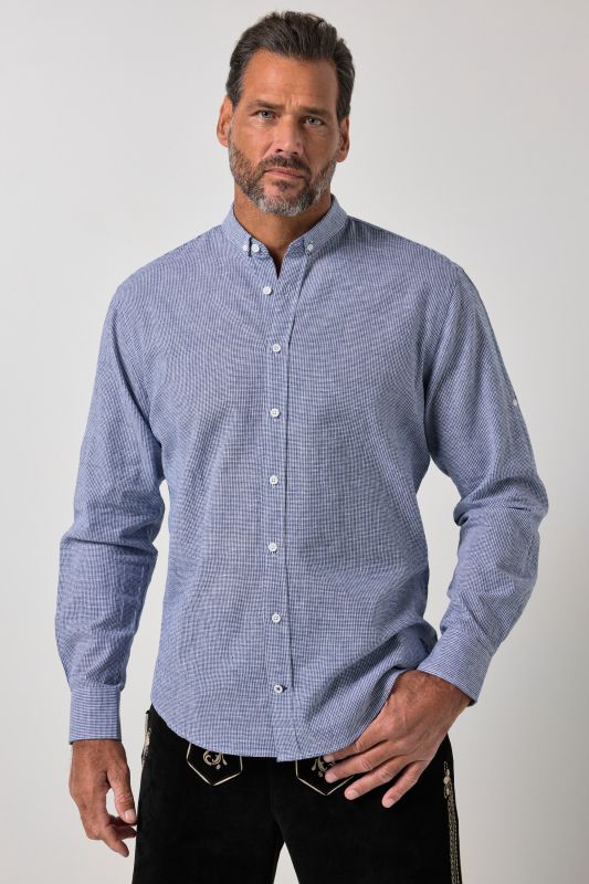 Chemise à carreaux en lin mélangé, s'inspirant des costumes traditionnels bavarois, manches longues et col à pointes boutonnées (petits boutons), coupe Modern Fit - jusqu'au 8 XL
