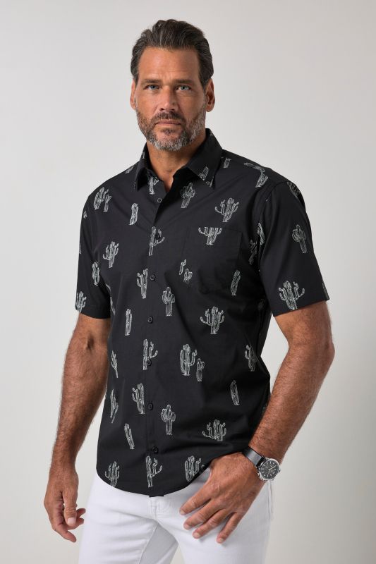 Chemise motif cactus, manches courtes et col Kent, chiffon pour lunettes, coupe Modern Fit - jusqu'au 8 XL