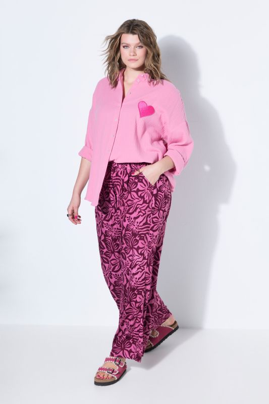 Pantalon jambes larges, imprimé floral, taille élastique