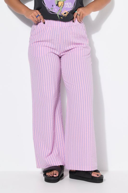 Pantalon à jambe large en tissu seersucker rayé