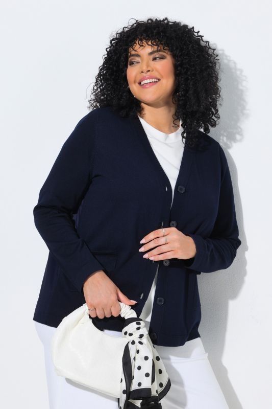 Cardigan avec empiècement en popeline, manches longues et décolleté en V
