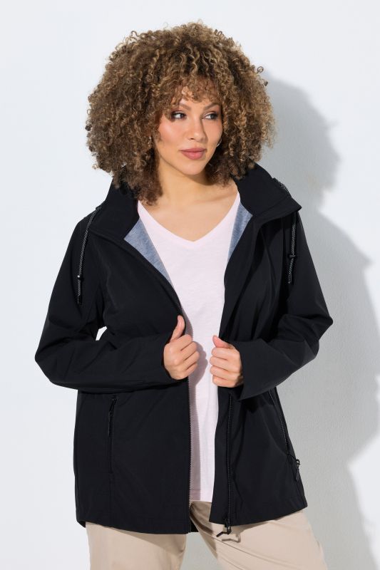 Veste Softshell HYPRAR, capuche et poches zippées, coupe plus longue à l'arrière