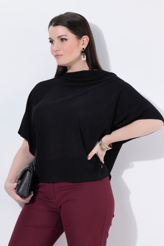 Pull, maille transversale, oversize, col montant, manches courtes