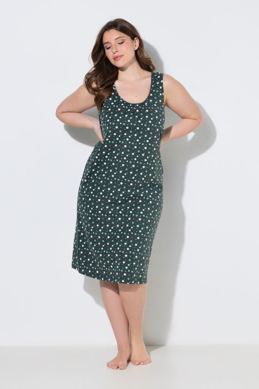 Chemise de nuit, motif à pois et décolleté rond, sans manches