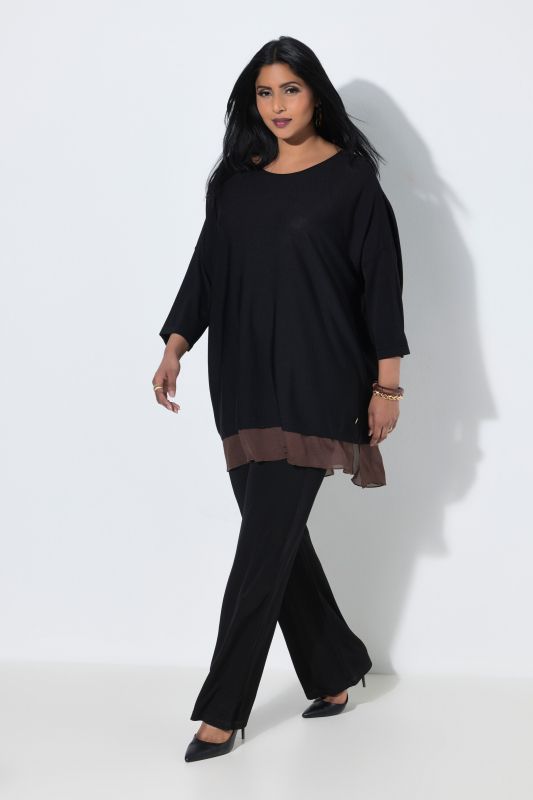 Pull avec bordure en mousseline, manches 3/4 et encolure bateau