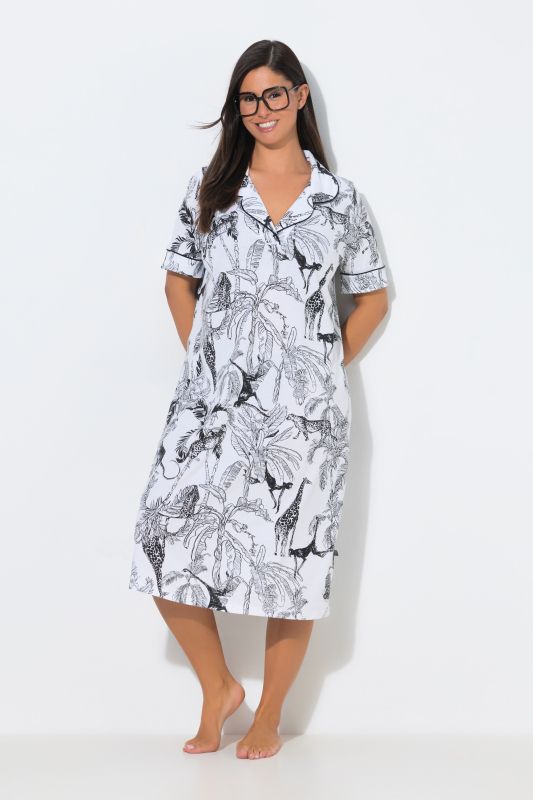 Chemise de nuit avec passepoil, col à revers, manches courtes