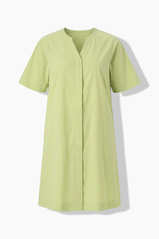 Robe en popeline, col tunisien et manches courtes, coupe évasée