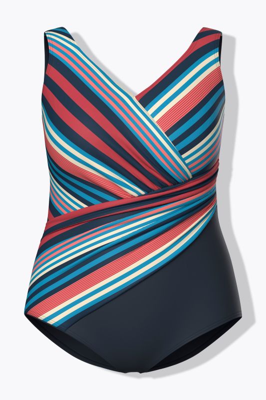 Maillot de bain avec bonnets souples, jeu de rayures et matière recyclée