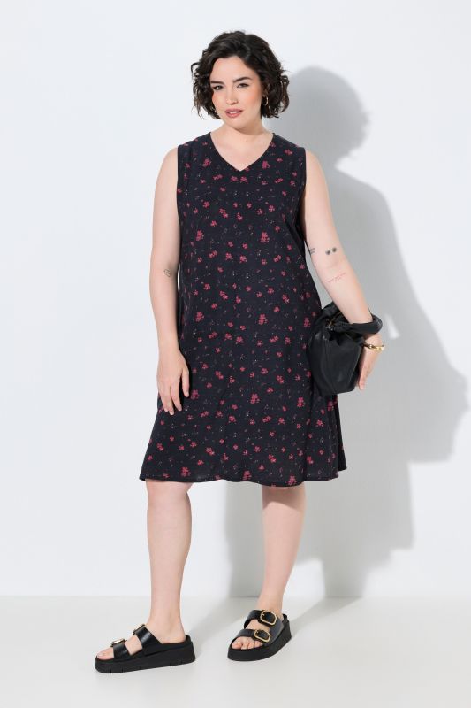 Robe à fleurs sans manches, décolleté en V, coupe évasée