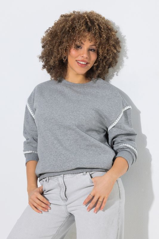 Sweat-shirt avec détails en crochet, coupe Classic Fit, décolleté rond et manches courtes