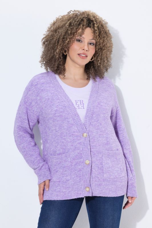 Cardigan en laine mélangée, coupe courte et manches longues
