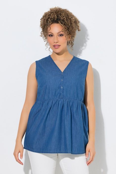 Blouse en jean, coupe A, col V, sans manches