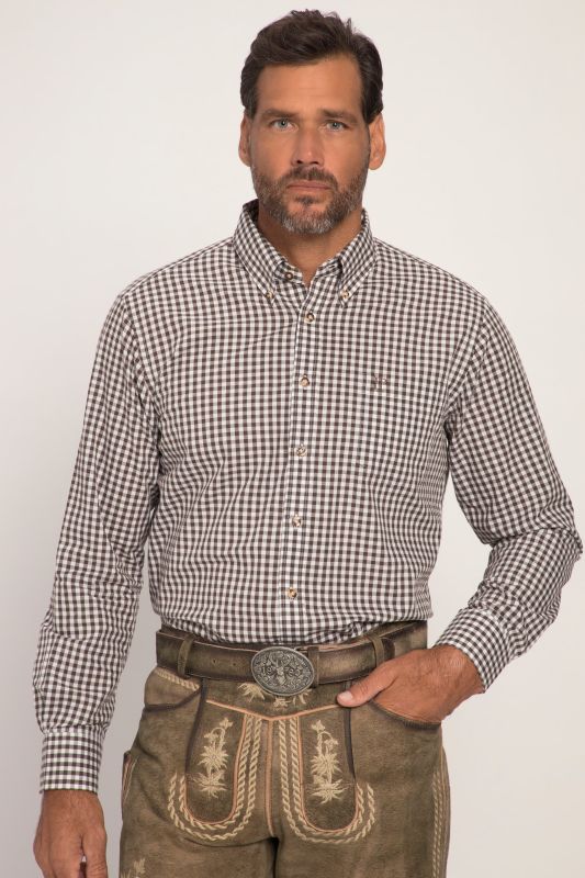 Chemise à carreaux de tenue bavaroise traditionnelle - manches longues et col boutonné, coupe Modern Fit - jusqu'au 8 XL