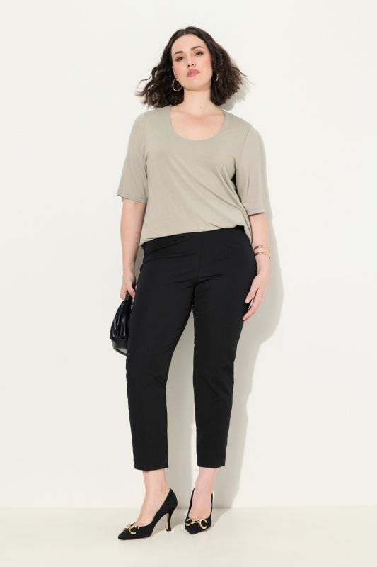 Pantalon 7/8, passepoil, taille élastique, jambe slim