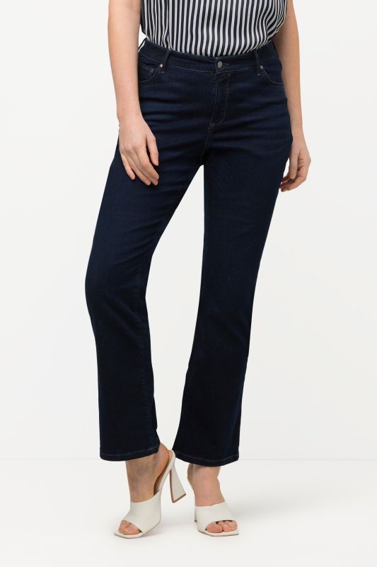 Jean en denim foncé, coupe 5 poches, taille élastique