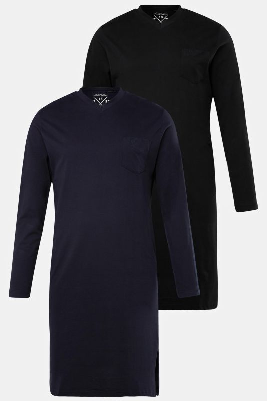 Lot de 2 chemises de nuit pour homme, collection Homewear. Couleur unie et manches longues. usqu'à la taille 8XL.