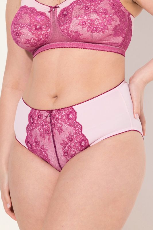 Culotte midi, mesh, dentelle et microfibre, tour de cuisse échancré