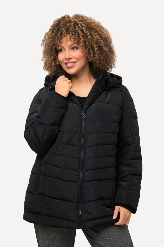 Veste matelassée imperméable à capuche et poches zippées, ligne en A