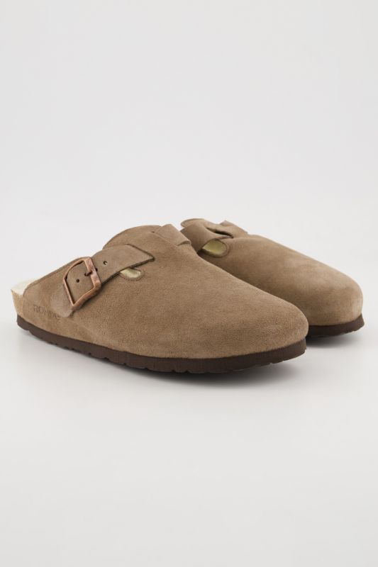 Chaussons en cuir Rohde, semelle intérieure aspect liège, doublure en laine