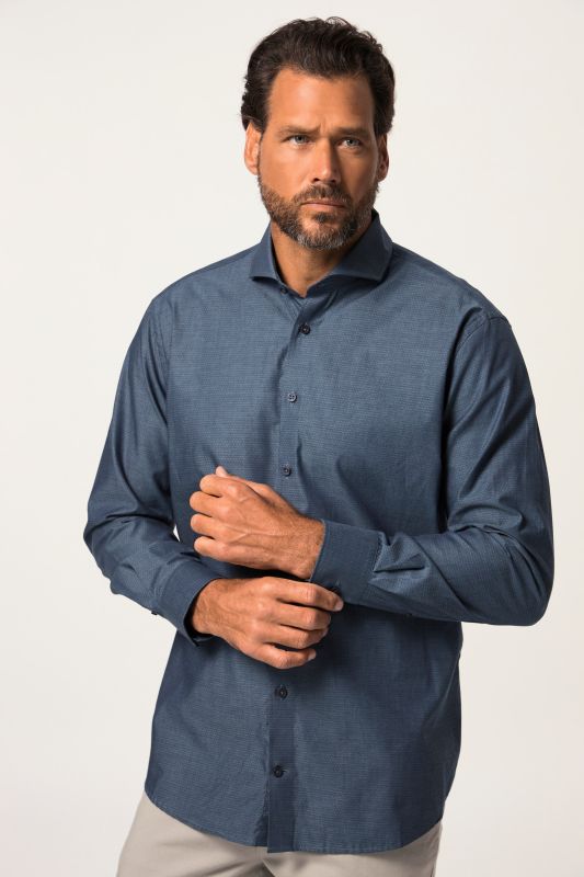 Chemise de ville à manches longues, motif à pois et col italien - coupe Comfort Fit, jusqu'au 8XL