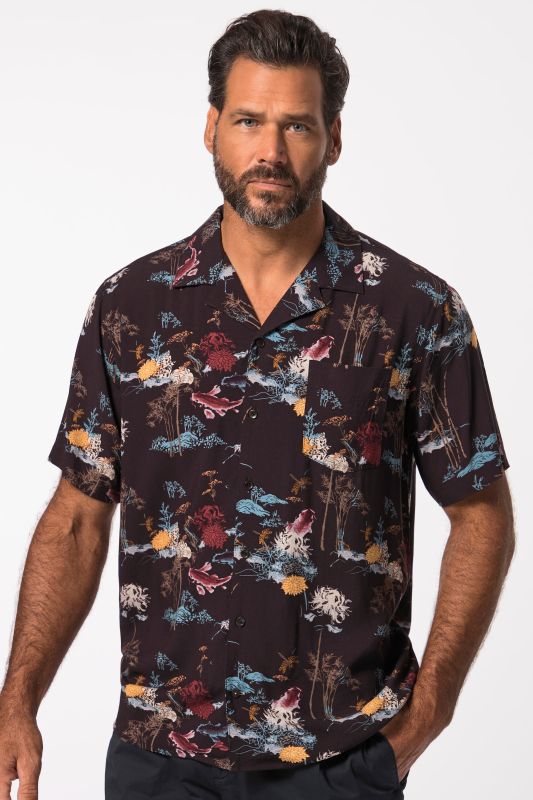 Chemise à manches courtes. Col cubain et imprimé all-over. Coupe Cuba-Fit - jusqu'au 8XL.