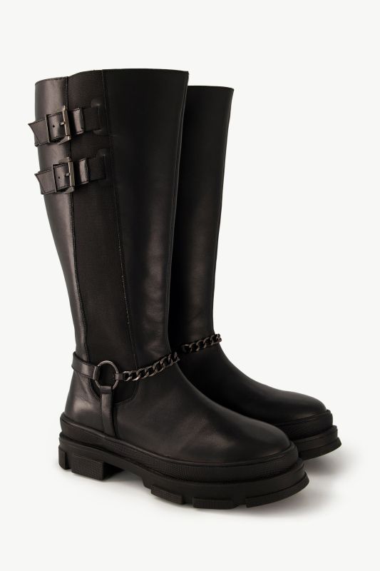 Bottes en cuir avec chaîne, semelle de propreté amovible - tige XL et largeur H