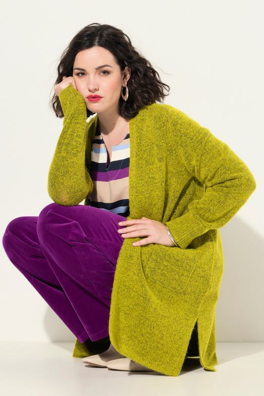 Cardigan long, forme ouverte avec poches, décolleté en V