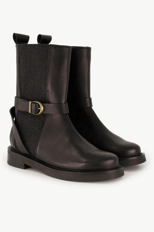 Bottines en cuir, empiècement élastique, semelle de propreté amovible - largeur H