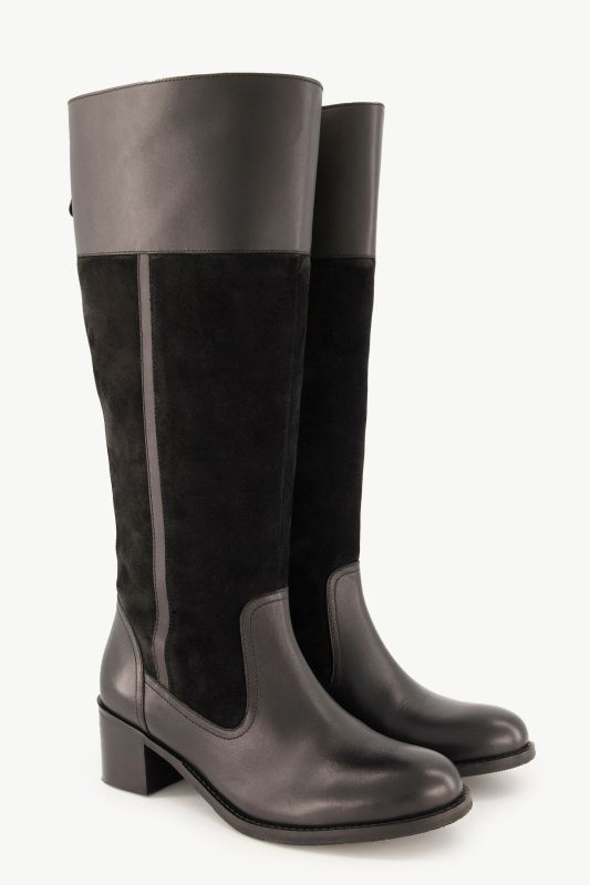 Bottes en cuir tige XXL, fermeture zippée, cuir suédé - largeur H