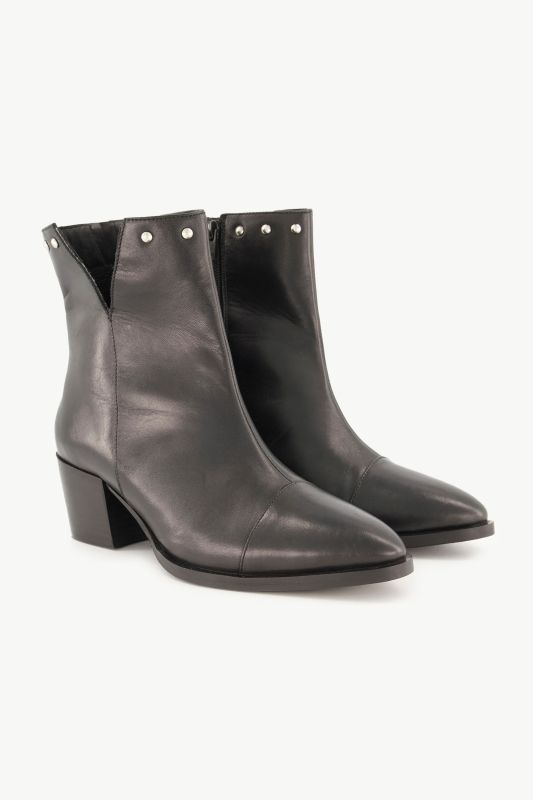 Bottines en cuir, rivets brillants et semelle de propreté amovible - largeur H