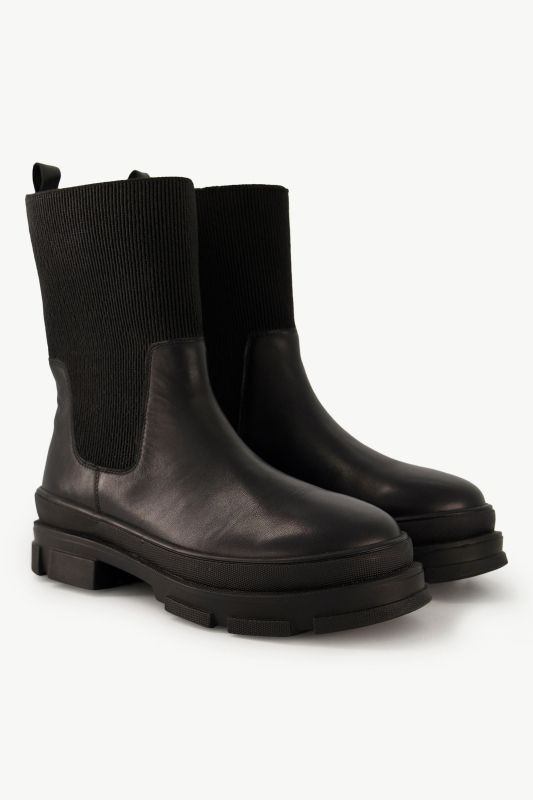 Bottes en cuir, empiècement élastique, doublure en polaire - largeur H