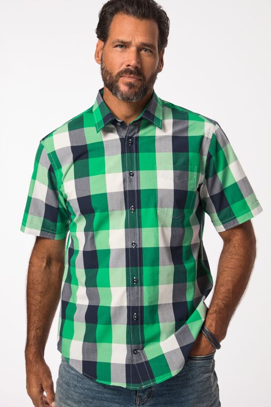 Chemise à manches courtes. Imprimé à carreaux et col kent. Coupe Modern -Fit - jusqu'au 8XL