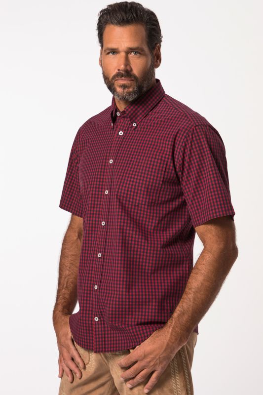 Chemise à carreaux de tenue traditionnelle bavaroise. Manches courtes et col à pointes boutonnées. Coupe Modern Fit - jusqu'au 8XL.