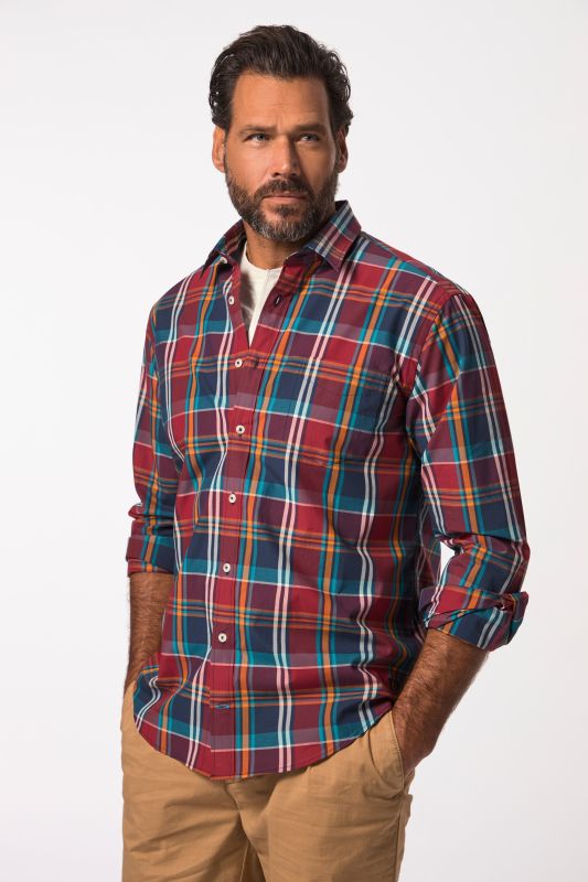 Chemise à carreaux à manches longues, coupe Modern Fit et col kent - jusqu'au 8 XL